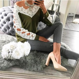 jumper Autumn 2017 Women long sleeve sexy sweater female Lace stitching casual wool bottoming sweater women sweater pullover