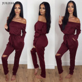 Julissa Mo Off Shoulder Jumpsuit New Autumn Long Sleeve Rompers Womens Jumpsuit Sexy Club Party Jumpsuits Hole Rompers for Women