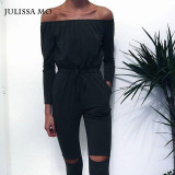 Julissa Mo Off Shoulder Jumpsuit New Autumn Long Sleeve Rompers Womens Jumpsuit Sexy Club Party Jumpsuits Hole Rompers for Women