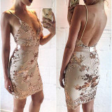 Julissa Mo 2016 Vestidos Party Dresses Elegant Sexy V Neck Vintage Sequin Bodycon Bandage Dress Mini Summer Beach Women Dresses