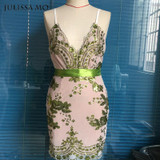 Julissa Mo 2016 Vestidos Party Dresses Elegant Sexy V Neck Vintage Sequin Bodycon Bandage Dress Mini Summer Beach Women Dresses