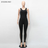 Julissa Mo 2016 Women Jumpsuit Rompers Sexy Round Neck Sleeveless Hollow Out Black Womens Playsuit Overalls