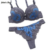 Juliet's Sexy Intimate thongs bra set sexy lace embroidery elegant young women push up bra and panty set ABC cup underwear set