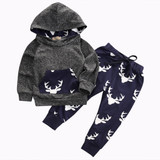 0-24M Newborn Baby Boys Girls Clothes Deer Hooded Top Pant 2pcs Infant Bebek Kids Clothing Set