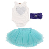 0-18M Newborn Infant Baby Girls Clothes Sleeveless Heart Bodysuit Romper + Tutu Skirt + Headband 3pcs Outfit Kids Clothing Set