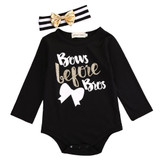 0-18M Newborn Baby Girl Clothes Long Sleeve Cotton Bow Bodysuit Jumpsuit Headband Outfits Clothing