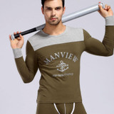 (Shirt + Pant) Men Thermal Underwear Cotton Printing Underwear Warm Quality Sleep Sets Top And Leggings Men Long Johns Set