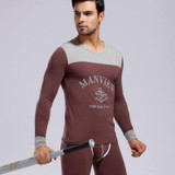 (Shirt + Pant) Men Thermal Underwear Cotton Printing Underwear Warm Quality Sleep Sets Top And Leggings Men Long Johns Set