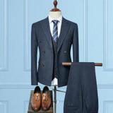 (Jacket+Vest+Pants) 2017 double breasted Men Suits Fashion wool Men's Slim Fit business wedding Suit men Wedding suit size S-3XL