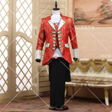 (jacket+pants+vest+tie)suit European prom wedding groom formal dresses costume stage show red singer star performance party