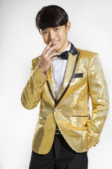 (Jacket+Pants) Gold Men's Dress Sequined Costumes Wedding Suits For Men Suits Shiny For Men Latest Coat Pant Designs Suit