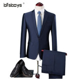 (Jacket+Pants) 2016 Men blue Slim Fit Stylish Casual One Button Suit Coat Groom Tuxedos Men Business Suit Blazer costume homme