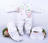 (5pcs/set)Newborn Baby 0-6M Brand  Boy Girl warm Clothes set 100%Cotton Cartoon winter Underwear baby set hat bibs