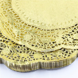 (100 pieces/pack) New arrivals 12 inches gold colored round paper lace doilies cupcake bread placemats home dinner tableware