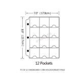#802325 PCCB 12 Grid CARDBOARD COIN HOLDER ALBUM INSERT PAGE SHEETS, Coin Protector Album Binder Sheets Sleeves 12 openings