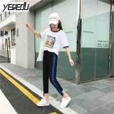 #1642 Summer 2017 Loose pantalon femme Punk Thin Side stripe Ankle-length Two side ribbon Casual Hip hop pants Joggers women