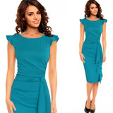 Vfemage Womens Elegant Frill Ruffles Ruched Draped Vintage Retro Tunic Slim Work Business Casual Party Bodycon Pencil Dress 6213