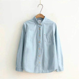 GOPLUS 2018 Denim Shirt Women Blouses Blue Long Sleeves School Shirts Jeans Turn Down Collar Blusas femininas Tops C4273