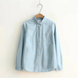 GOPLUS 2018 Denim Shirt Women Blouses Blue Long Sleeves School Shirts Jeans Turn Down Collar Blusas femininas Tops C4273
