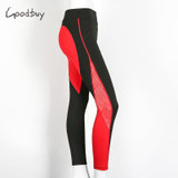 Goodbuy Fitness Leggings 2017 Women Summer Patchwork Mesh Mid Waist Elastic Workout leggings Slim Trousers Sporting Leggings
