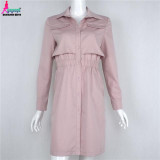 Goodbuy 2017 Women Summer Dress Long Sleeve Knee-Length Office Dress Solid Front Split Button Lady Bodycon Dress Vestidos Robes