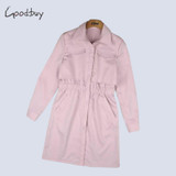 Goodbuy 2017 Women Summer Dress Long Sleeve Knee-Length Office Dress Solid Front Split Button Lady Bodycon Dress Vestidos Robes