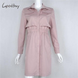 Goodbuy 2017 Women Summer Dress Long Sleeve Knee-Length Office Dress Solid Front Split Button Lady Bodycon Dress Vestidos Robes