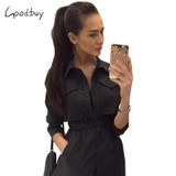Goodbuy 2017 Women Summer Dress Long Sleeve Knee-Length Office Dress Solid Front Split Button Lady Bodycon Dress Vestidos Robes