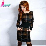 Goodbuy 2016 New Arrival Plaid Women's Dress Printed O-neck Long Sleeve Dress Office Casual Women Winter Dress Vestido De Festa Goodbuy 2016 New Arrival Plaid Women's Dress Printed O-neck Long Sleeve Dress Office Casual Women Winter Dress Vestido De Festa