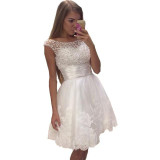 Good Style 2016 Pearls Dresses For Teens White Short Prom Dresses Robe De Cocktail Lace Tulle Graduation Dresses