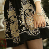Golden Embroidery Tulle Skater Skirts Womens Floral Double Slit Skirt High Waist Skorts 2017 Spring Vintage Pleated Winter Skort