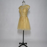 Gold Vintage Lace Appliques Short Cocktail Dresses 2017 Pearls Short Prom Party Dresses robe de cocktail vestido de festa curto