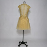Gold Vintage Lace Appliques Short Cocktail Dresses 2017 Pearls Short Prom Party Dresses robe de cocktail vestido de festa curto