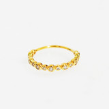 Gold Ring with CZ and Turquoise Bezel Set Stones