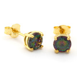 Gold Round Mystic Topaz Sterling Silver CZ Stud Earrings