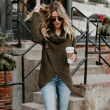 Gold Hands Sweat Women Irregular Hem Spliced Knit Sweater Solid Color Split Buttons Pullover Female Hollow Out Casual Slim Shirt