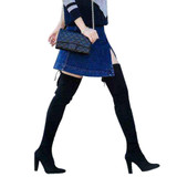 GENSHUO FauxSuede Women Boots Shoes Winter Knee High Boots Sexy Stretch Over The Knee High Boots Black Slim Fit Thigh High Heels