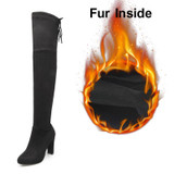 GENSHUO FauxSuede Women Boots Shoes Winter Knee High Boots Sexy Stretch Over The Knee High Boots Black Slim Fit Thigh High Heels