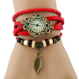 Genova Platinum Classic Genuine Leather Bracelet Watch Women Vintage Watch Korean Fashion LEAF wristwatch Girls Gift