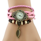 Genova Platinum Classic Genuine Leather Bracelet Watch Women Vintage Watch Korean Fashion LEAF wristwatch Girls Gift