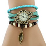Genova Platinum Classic Genuine Leather Bracelet Watch Women Vintage Watch Korean Fashion LEAF wristwatch Girls Gift