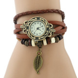 Genova Platinum Classic Genuine Leather Bracelet Watch Women Vintage Watch Korean Fashion LEAF wristwatch Girls Gift