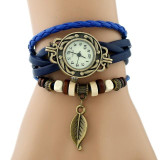 Genova Platinum Classic Genuine Leather Bracelet Watch Women Vintage Watch Korean Fashion LEAF wristwatch Girls Gift