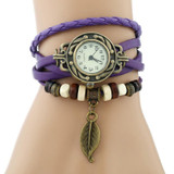 Genova Platinum Classic Genuine Leather Bracelet Watch Women Vintage Watch Korean Fashion LEAF wristwatch Girls Gift