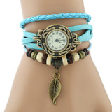 Genova Platinum Classic Genuine Leather Bracelet Watch Women Vintage Watch Korean Fashion LEAF wristwatch Girls Gift