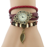 Genova Platinum Classic Genuine Leather Bracelet Watch Women Vintage Watch Korean Fashion LEAF wristwatch Girls Gift