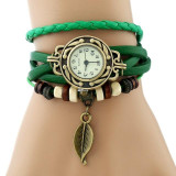 Genova Platinum Classic Genuine Leather Bracelet Watch Women Vintage Watch Korean Fashion LEAF wristwatch Girls Gift