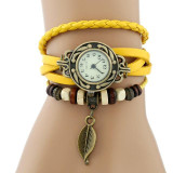 Genova Platinum Classic Genuine Leather Bracelet Watch Women Vintage Watch Korean Fashion LEAF wristwatch Girls Gift