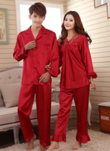 Faux silk sleep lounge Rayon pajama sets  for men women  sleepwear  red marriage wedding pijamas lady's pyjamas female homewear