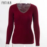FATIKA Womens Autumn Winter Cotton Blend Sweater V-Neck Pullovers Long Sleeve Jumpers Womens Knitted Sweaters